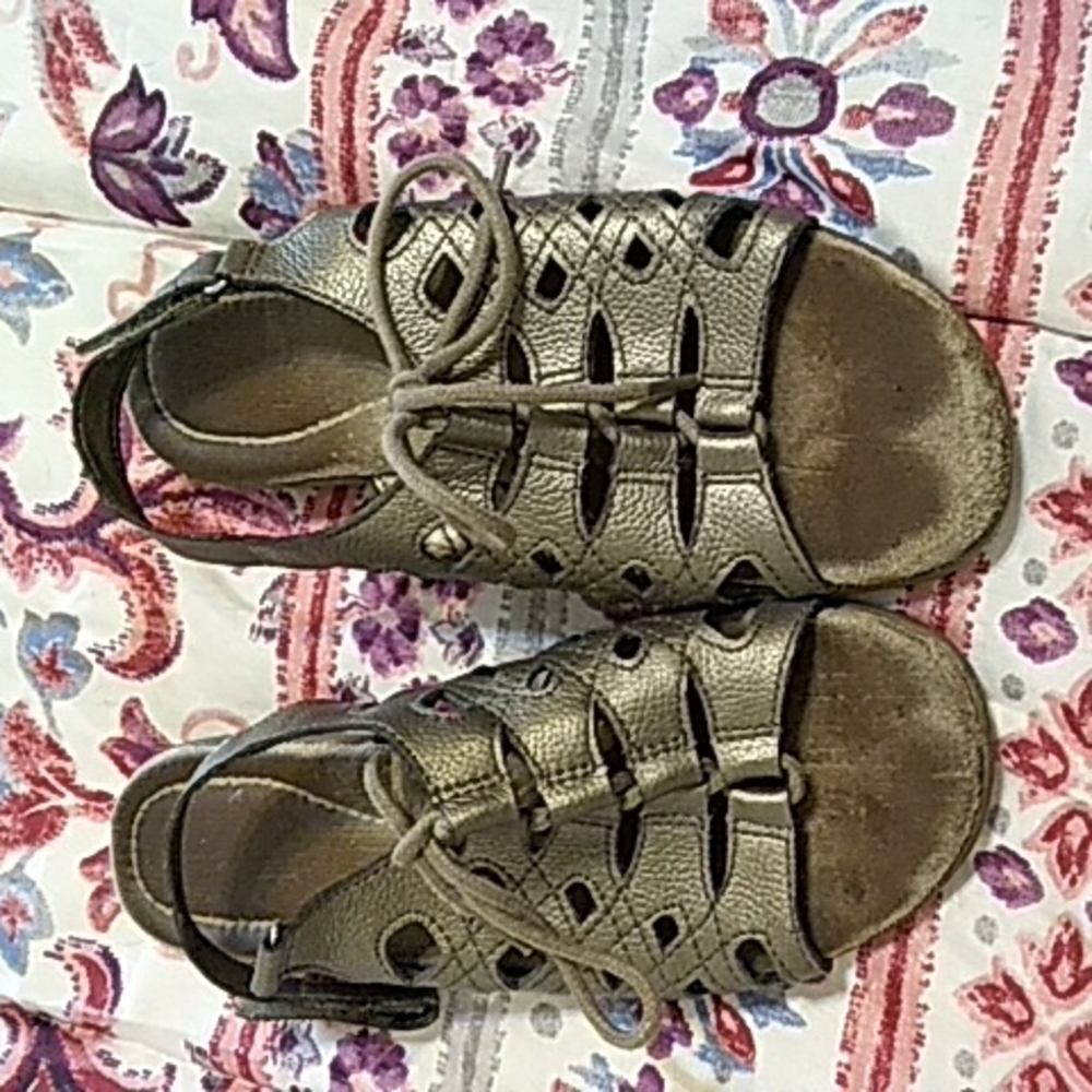 Gold tie up sandals